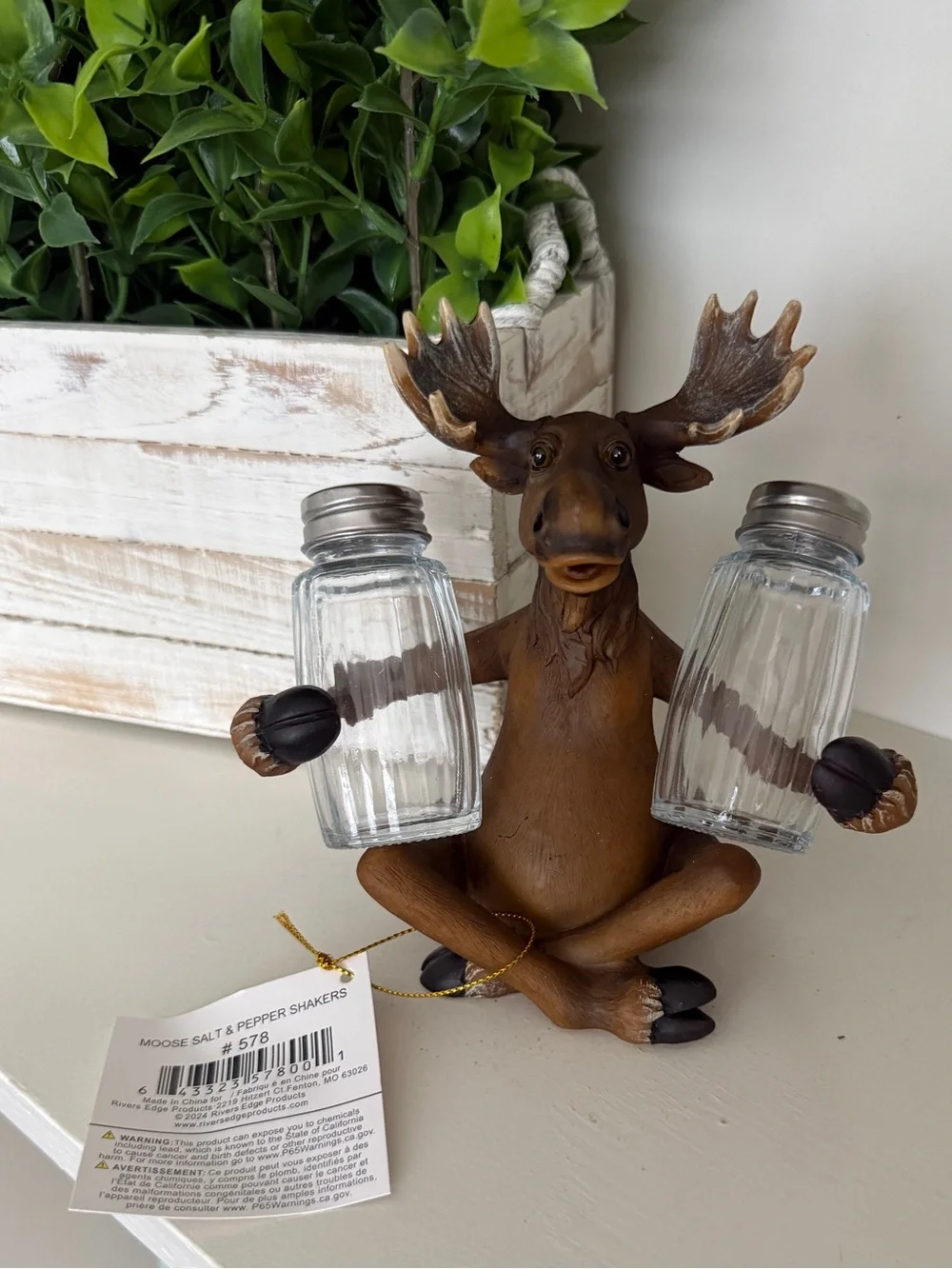 Rivers Edge Moose Salt Pepper Shaker Set #578 Cabin Lodge Decor NIB